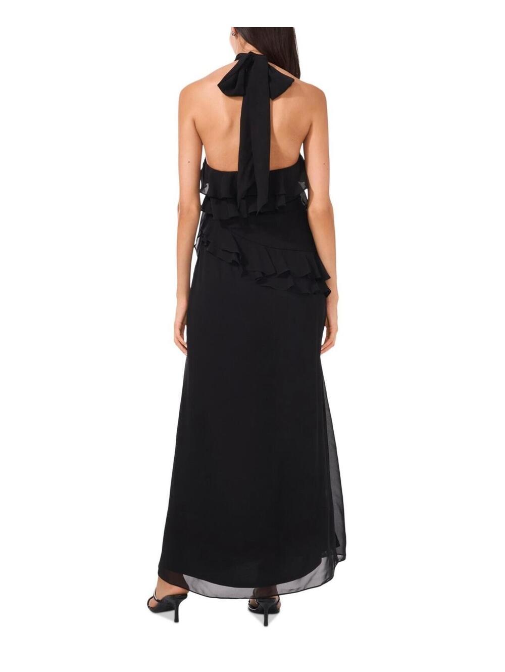 $119 CeCe Women's Black Chiffon Ruffled Self-Tie Halter Sleeveless Dress Size 8 - Picture 4 of 7